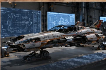 Futuristic racing vehicle being designed in a technical workshop
